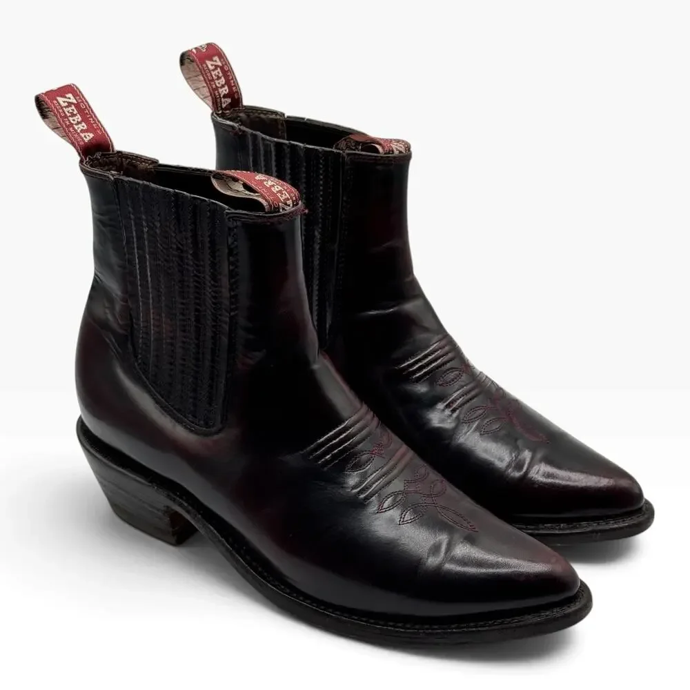 Botines Zebra Mens 9 Burgundy Oxblood Leather Western Chelsea Boots Mexico 28